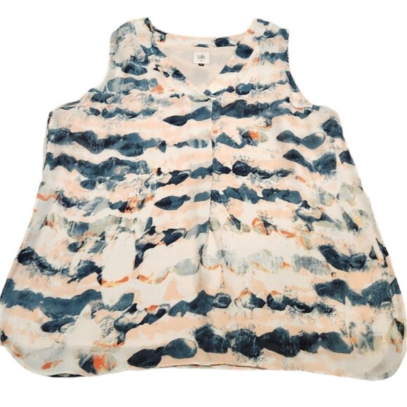 CAbi Gelato Top 5035 Blouse Sleeveless Chiffon Pastel Watercolor Flowy Pink M - Picture 5 of 15